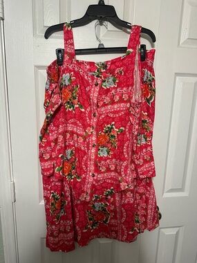 LC Lauren Conrad Coral Floral Button-Front Skirt and Top set